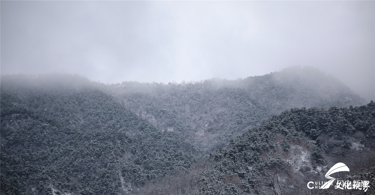 济南九如山半山春雪半山花，银装素裹美如画