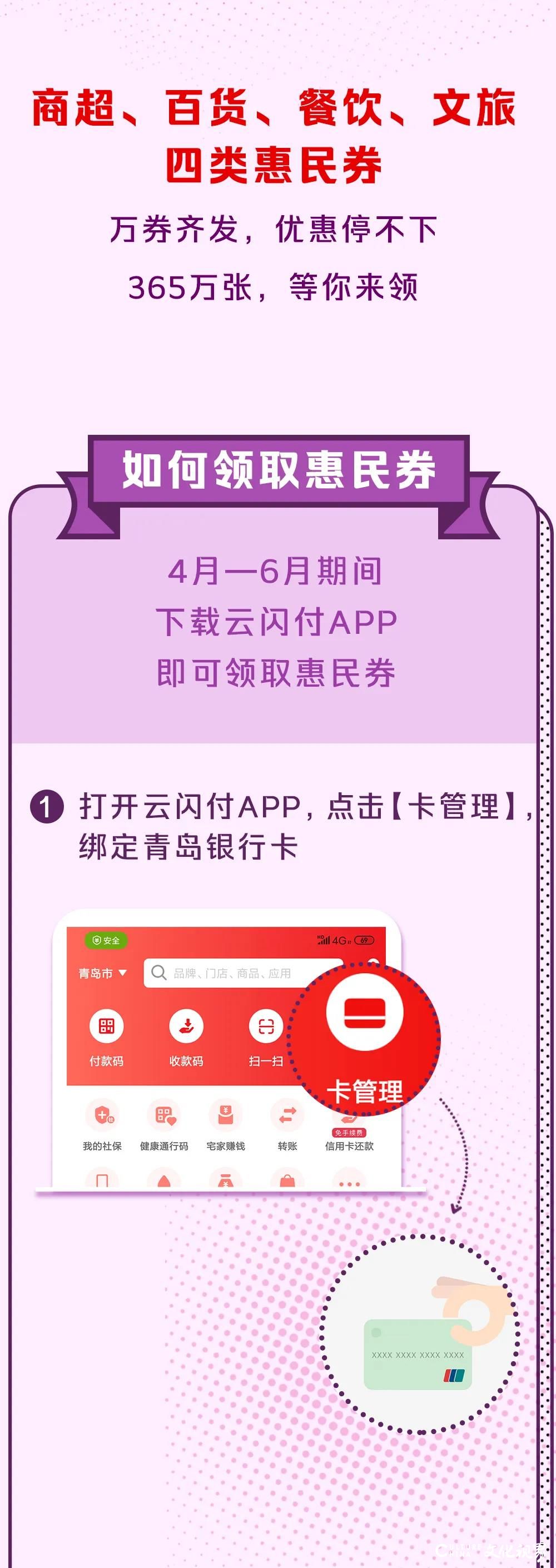 下载“云闪付”APP，绑青岛银行卡，惠民劵领起来