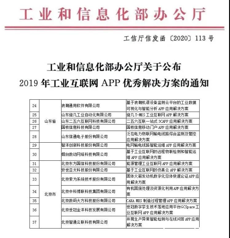 继2018年PS Cloud入选后，浪潮再次入围2019工信部工业互联网APP优秀解决方案