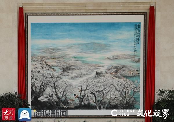 著名画家张志民继国画《中华泰山》之后的又一巨作《盛世梨乡游春图》在家乡阳信揭幕