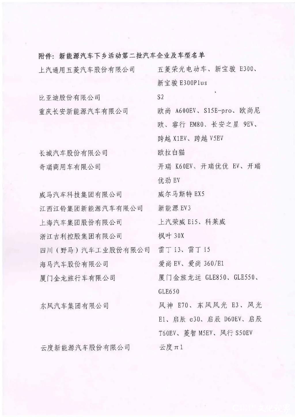 第二批新能源汽车下乡名单正式确认，14家企业共有36款车型上榜