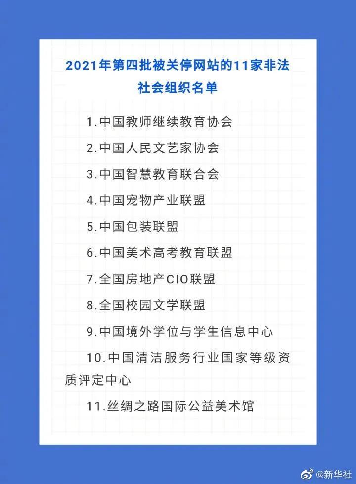 “中国人民文艺家协会”等11家非法社会组织网站被关停