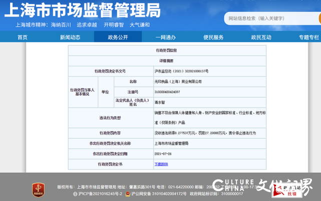 因销售不合格童装，无印良品被罚没35万余元