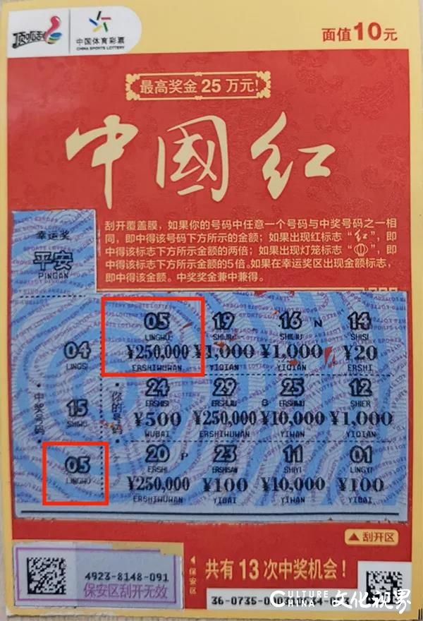 青岛购彩者中顶呱刮“中国红”大奖25万元，坦言先还房贷