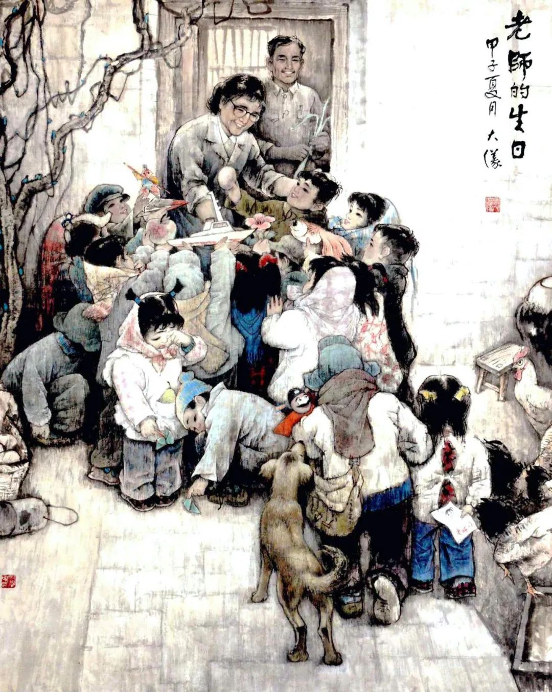 桃李满园寿无疆，著名画家袁大仪作品《老师的生日》参展“山东画院庆祝建党百年百期经典作品网络展”