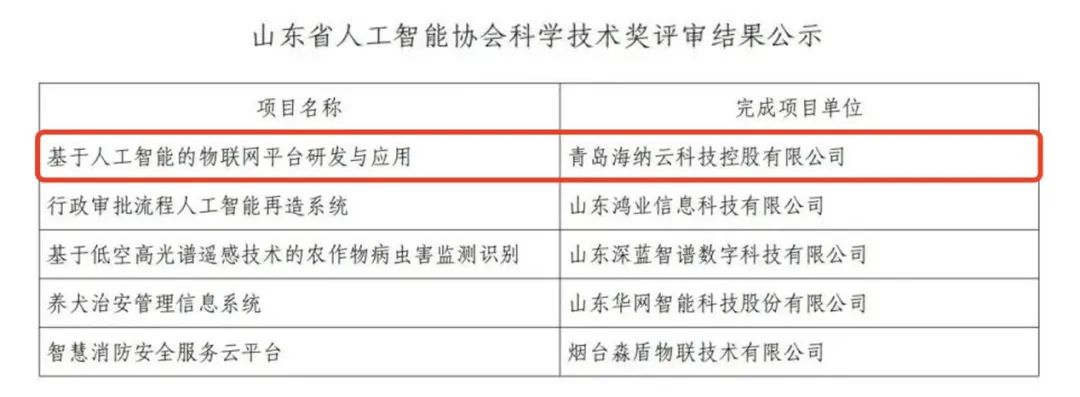 算能领跑，海纳云入选“山东省人工智能协会科学技术奖”获奖名单