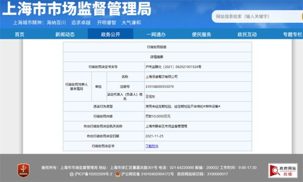 上海爱菲尔婚礼会馆关联公司因使用检验不合格的电梯被罚10万元