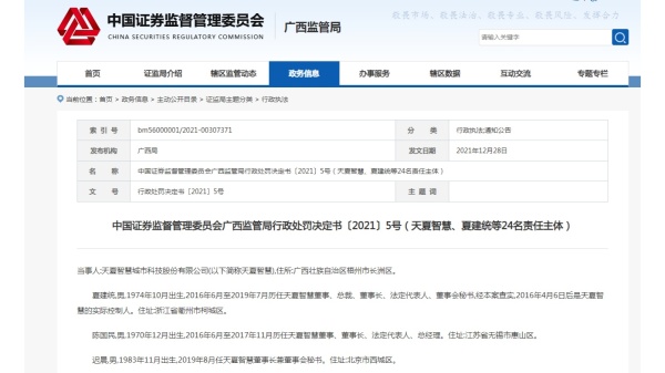 涉及“六宗罪”，天夏智慧管理层遭重罚