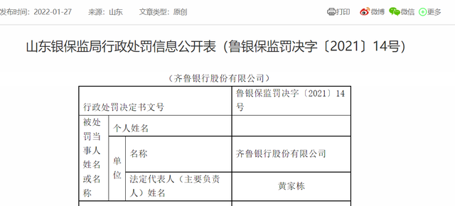 齐鲁银行“以贷收贷”被罚110万，山东银保监局继续严监管态势