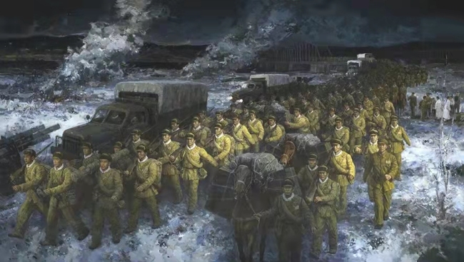 著名画家陈国力、张志强联袂创作《跨过鸭绿江》，展现抗美援朝的宏大时代画面