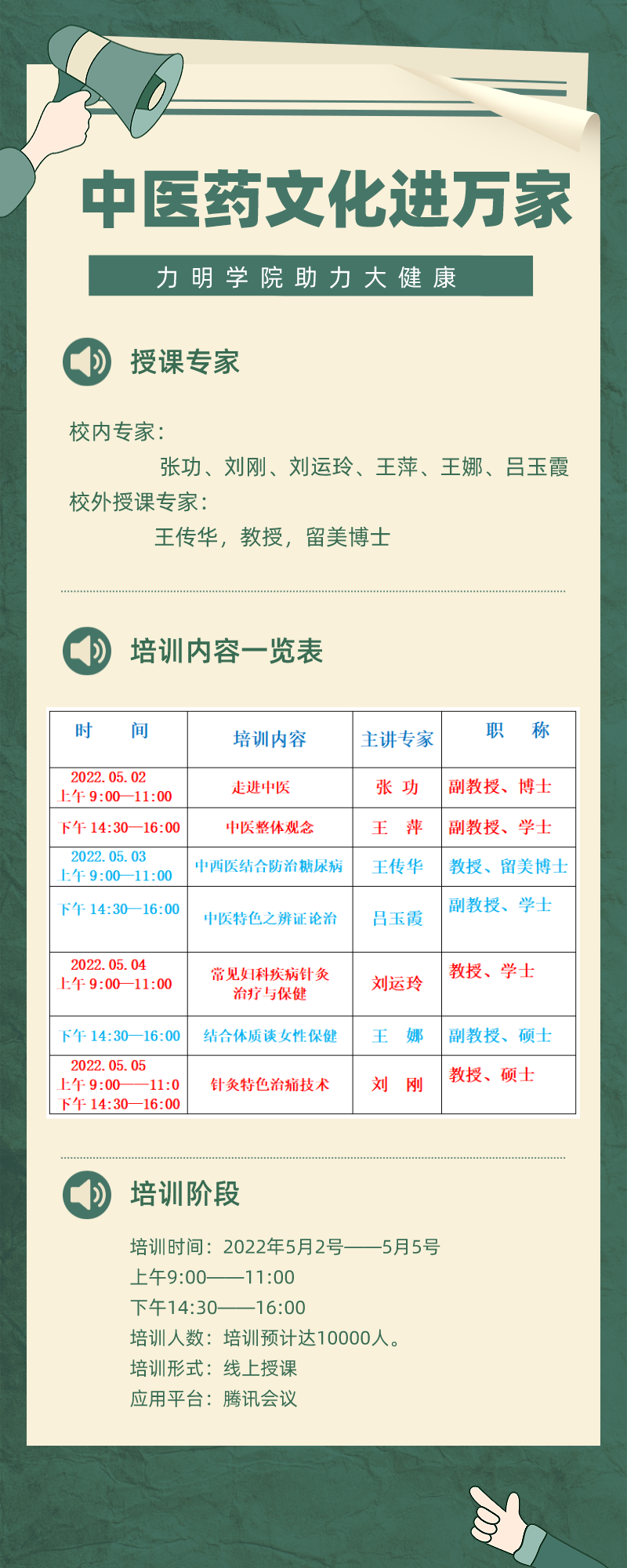 5月2-5日，山东力明科技职业学院招募万人免费学中医