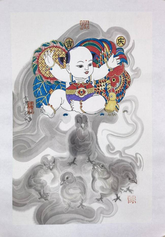 将木版年画与传统水墨画巧妙结合，艺术家赵初凡、赵立萍赋予年画别样新面貌