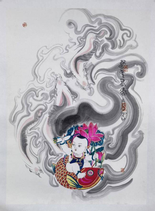 将木版年画与传统水墨画巧妙结合，艺术家赵初凡、赵立萍赋予年画别样新面貌