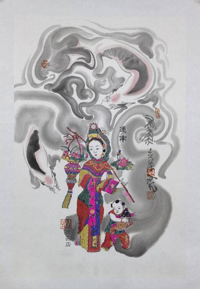 将木版年画与传统水墨画巧妙结合，艺术家赵初凡、赵立萍赋予年画别样新面貌