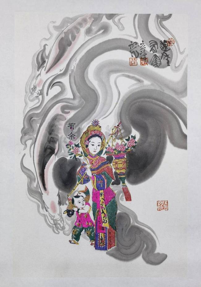 将木版年画与传统水墨画巧妙结合，艺术家赵初凡、赵立萍赋予年画别样新面貌