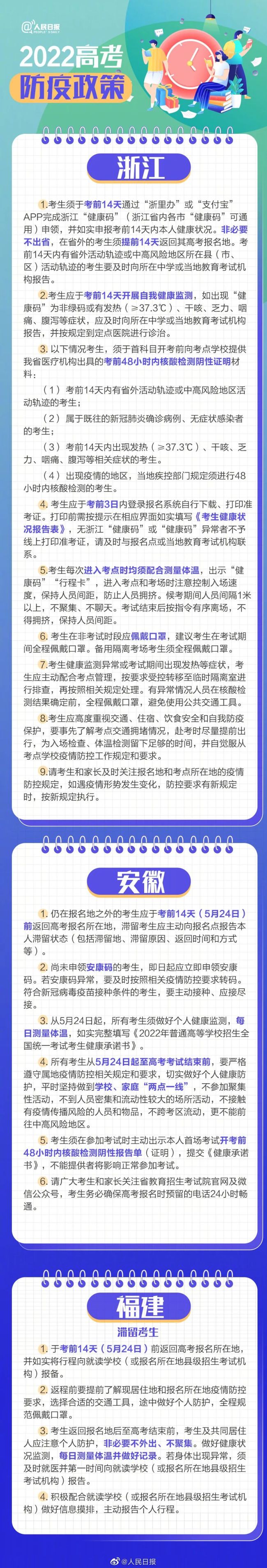 2022年高考将至，31个省区市高考防疫政策汇总来了