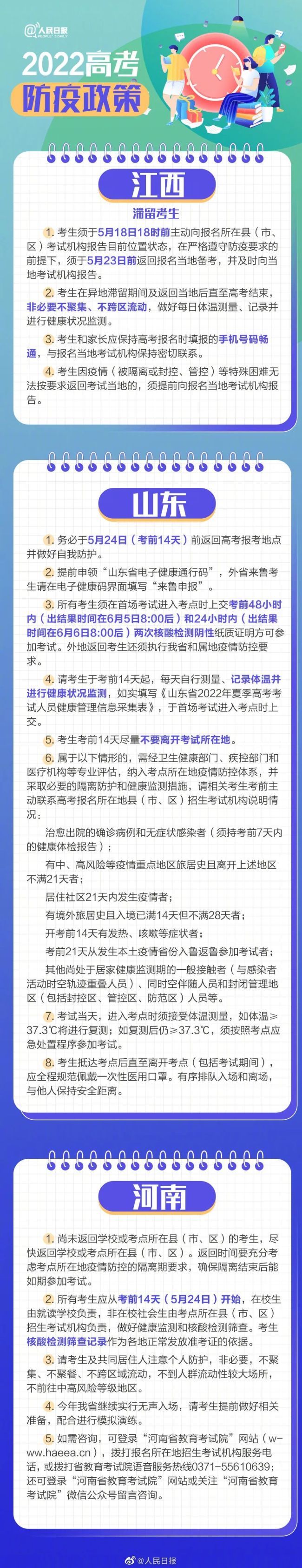 2022年高考将至，31个省区市高考防疫政策汇总来了