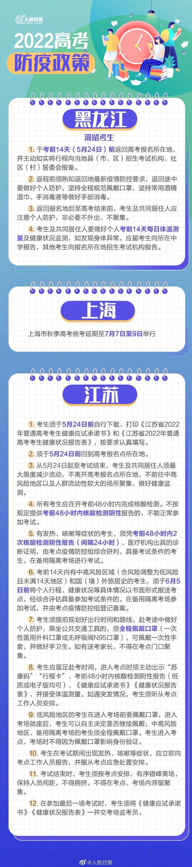 2022年高考将至，31个省区市高考防疫政策汇总来了