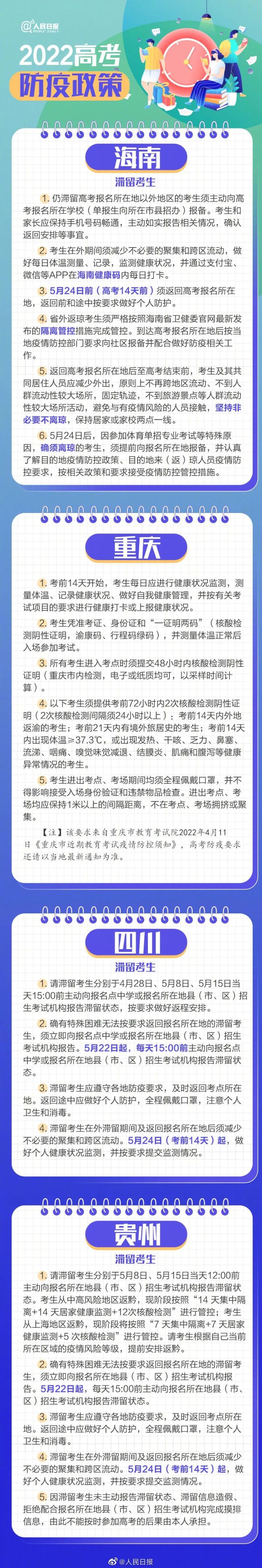 2022年高考将至，31个省区市高考防疫政策汇总来了