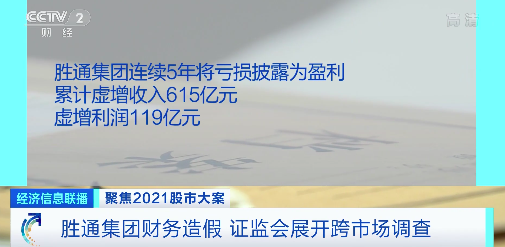 胜通集团连续5年财务造假，累计虚增利润119亿元，证监会已进行行政处罚