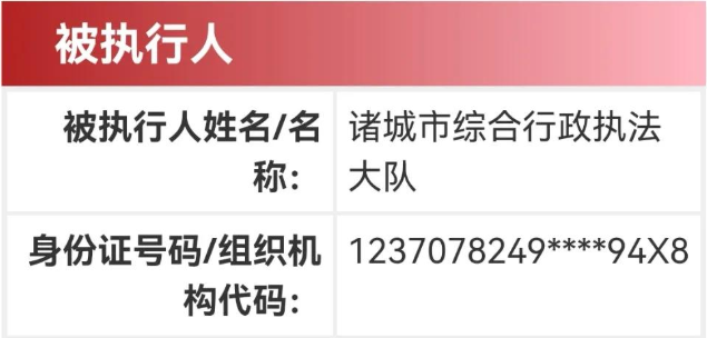 潍坊诸城市综合行政执法大队被列为被执行人，执行标的超280万