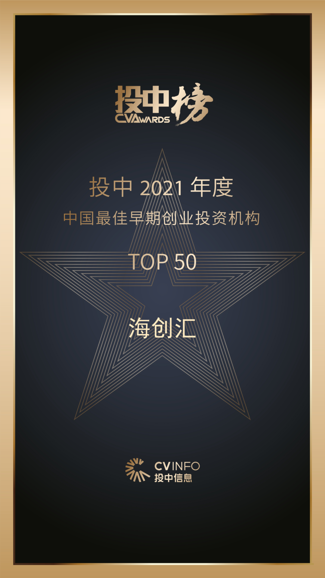海创汇荣获2021年度中国最佳早期创业投资机构奖