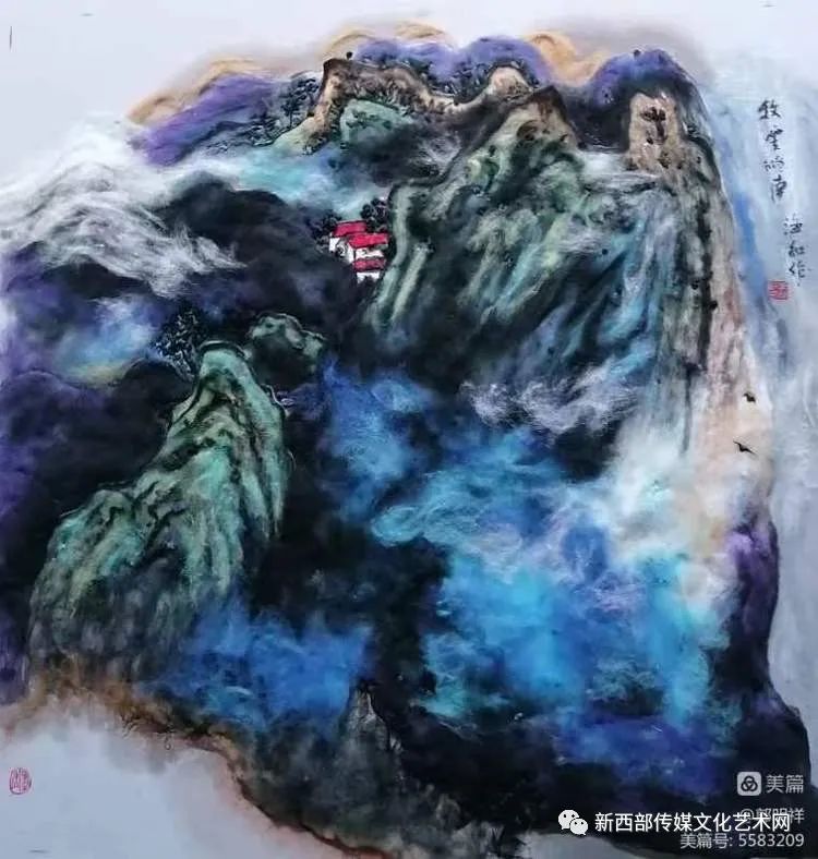 撕拉扭扯  意象万千——棉絮画传承人李海红《牧云终南》再现“圣地”霓幻仙峰