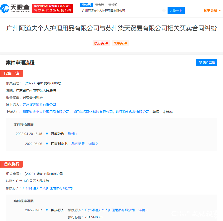 涉买卖合同纠纷，广州阿道夫被执行2317万元