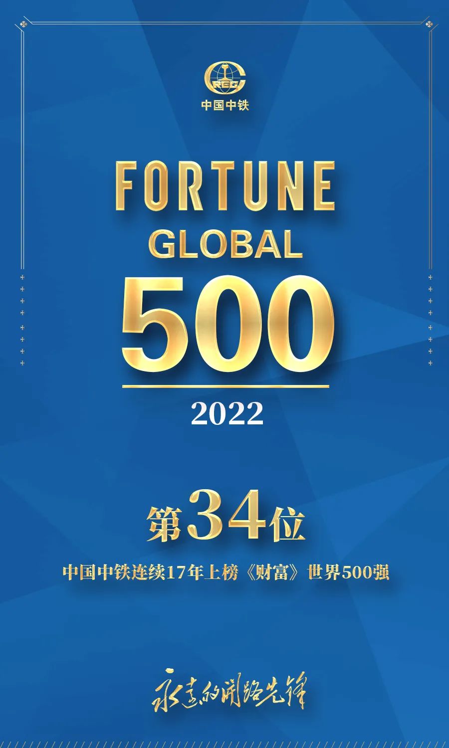 中国中铁名列2022年《财富》世界500强第34位、中国500强第5位