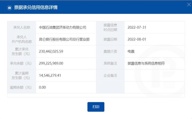 中石油济柴动力公司因票据逾期被通报，涉及金额1454万余元