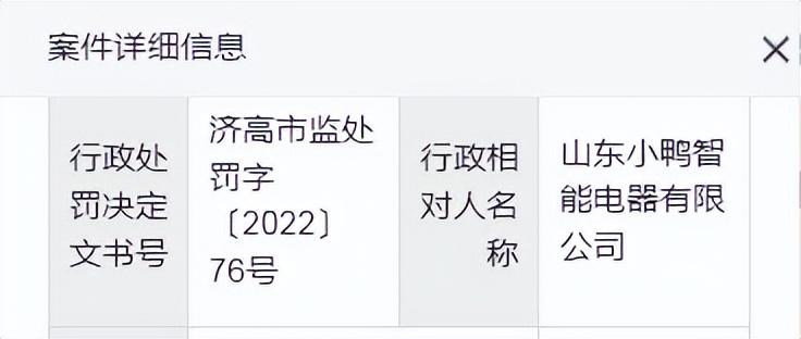 涉嫌销售不符合国标的洗衣机，山东小鸭智能电器公司被处罚