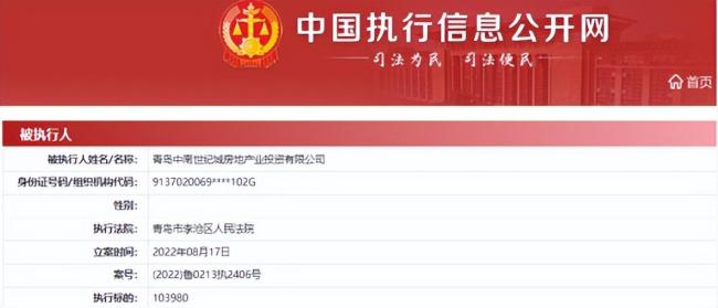 因票据追索权纠纷，青岛中南世纪城一天两收被执行信息