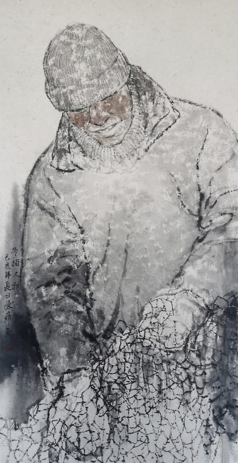 千里冰封望祭湖，雪中冬捕竞纷呈——著名画家陈华《冬捕人物》描绘查干湖上渔人的伟岸身影