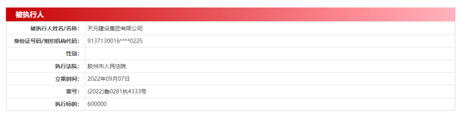 半个月内28次成为被执行人，天元建设集团：不会影响公司的整体运行