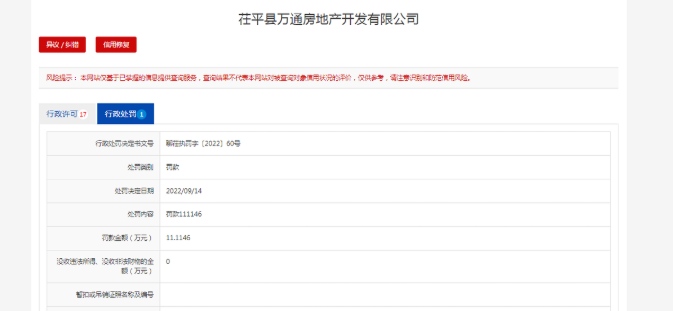 因未按规划进行建设，聊城市茌平万通房地产公司被罚11万余元