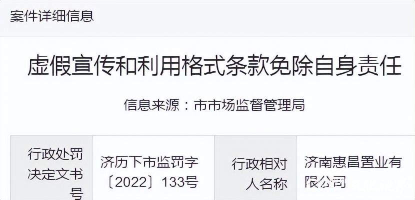 济南惠昌置业涉嫌虚假宣传等问题被罚50余万元