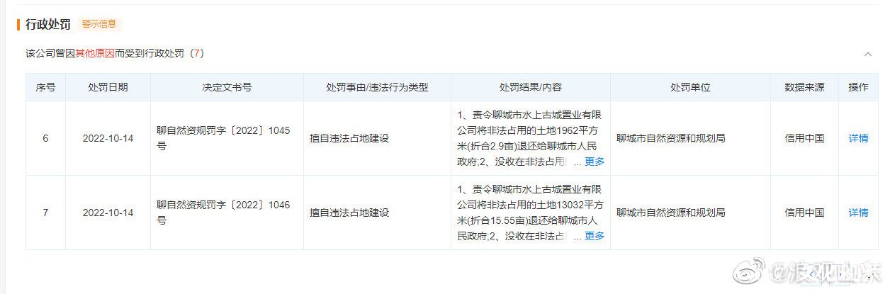 非法占地超14万平方米，聊城市水上古城置业有限公司被罚219万余元