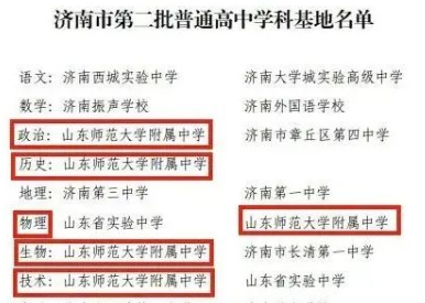 济南市第二批普通高中学科基地公布，山师附中5个学科入选，数量全市第一