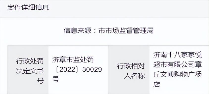 因所售花生米生物毒素含量超标，家家悦超市济南章丘文博购物广场店遭处罚