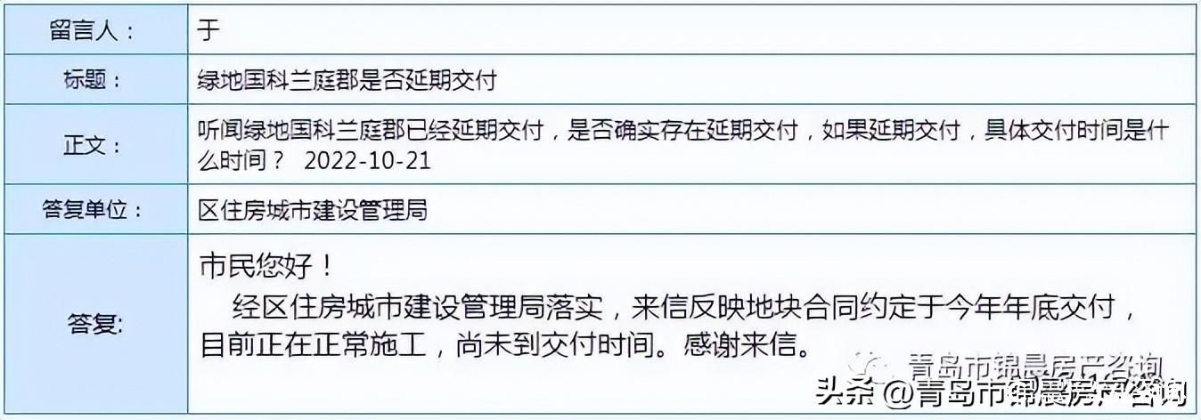 国科兰庭郡、国科健康科技小镇均延期交房，青岛绿地怎么了？