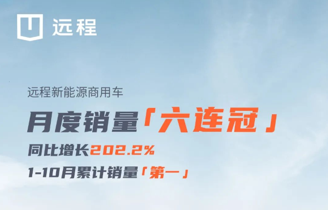 10月销量同比增长202.2%，远程新能源商用车实现月度销量“六连冠”