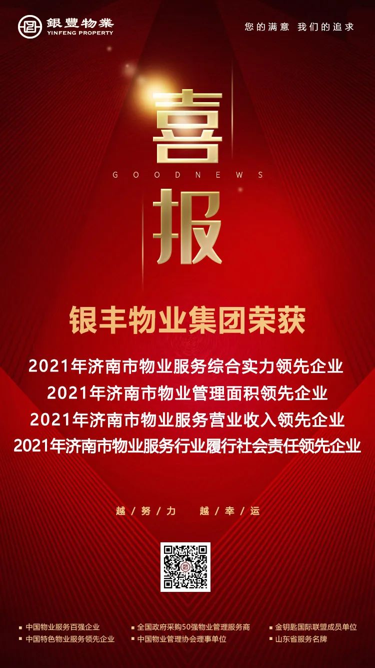 银丰物业集团荣获“2021年济南市物业服务综合实力领先企业”等多项荣誉