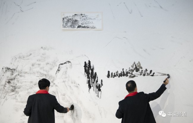 著名画家卢禹舜、岳黔山、方向、祁海峰合作山水巨制《江山叠翠图》，送上新春祝福