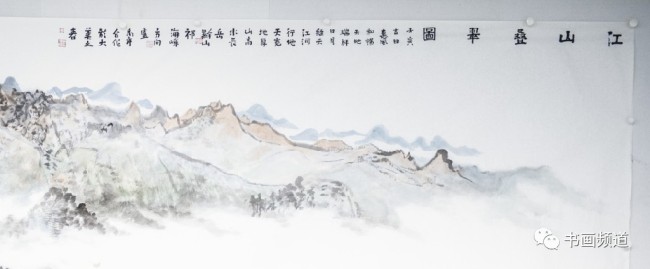 著名画家卢禹舜、岳黔山、方向、祁海峰合作山水巨制《江山叠翠图》，送上新春祝福