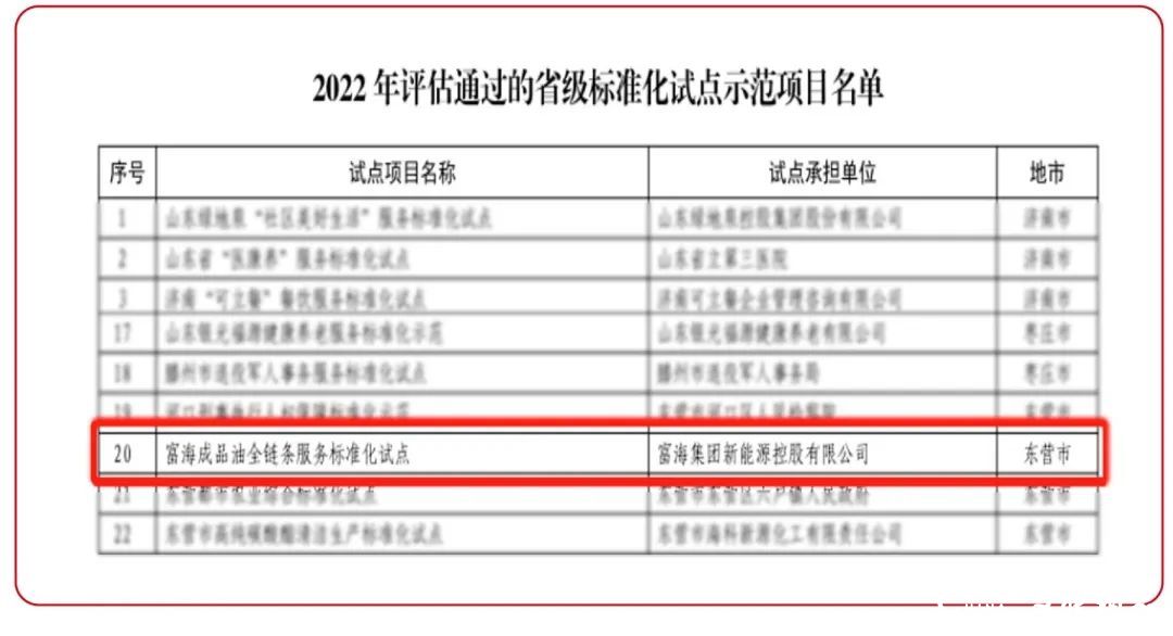 富海集团成功入选“山东省2022年标准化试点项目”