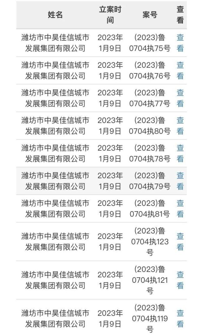 潍坊市中昊佳信城市发展集团1天18次被列为被执行人