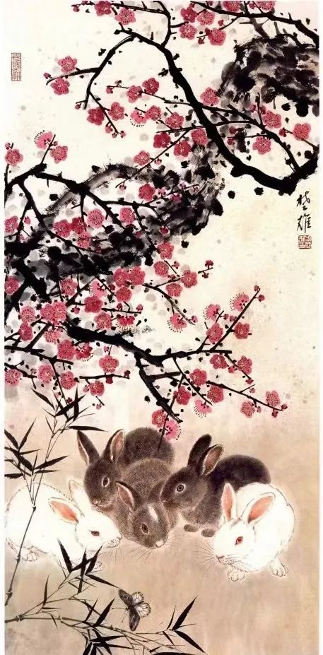 癸卯新春，观赏著名画家方楚雄画的小兔子