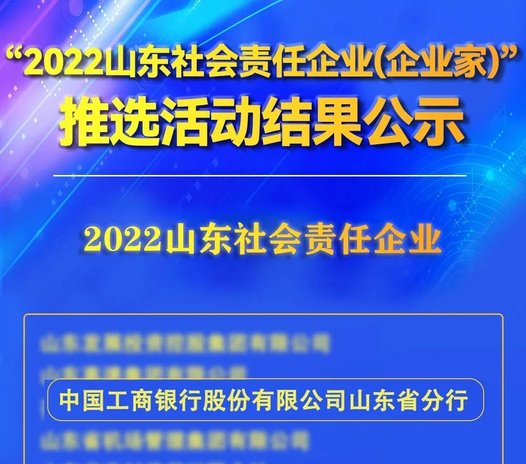 山东工行连续三年获评“2022山东社会责任企业”