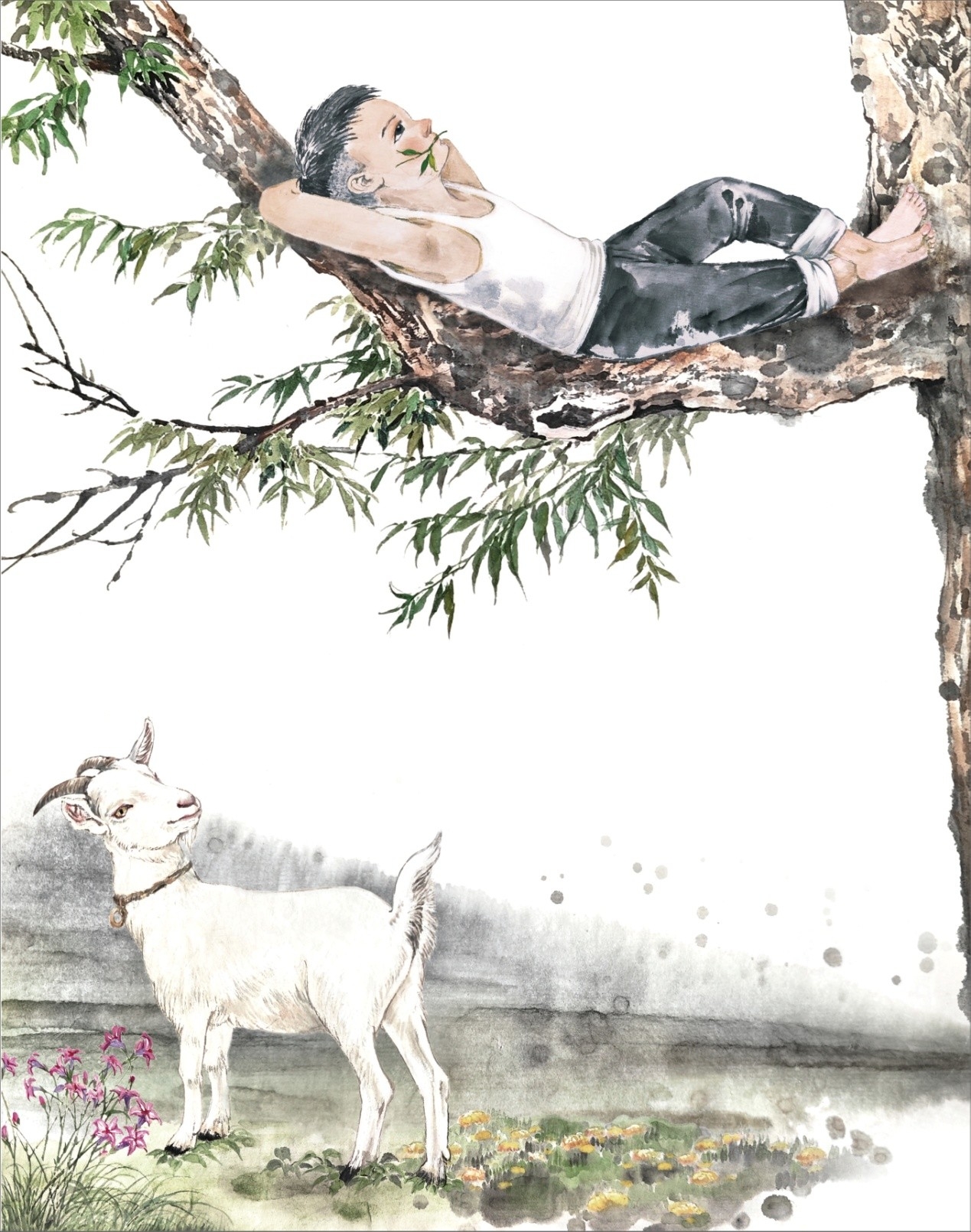 青年画家孙大勇应邀为金曾豪家园动物系列之《追风筝的狗》绘制插画