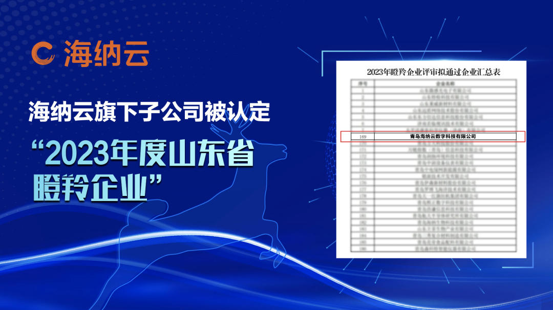 青岛海纳云数字科技有限公司获“山东省瞪羚企业”，软件实力获认可